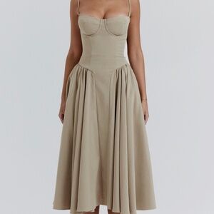 HOUSE OF CB 'Samaria' Taupe Corset Sundress Size XS REG CUP